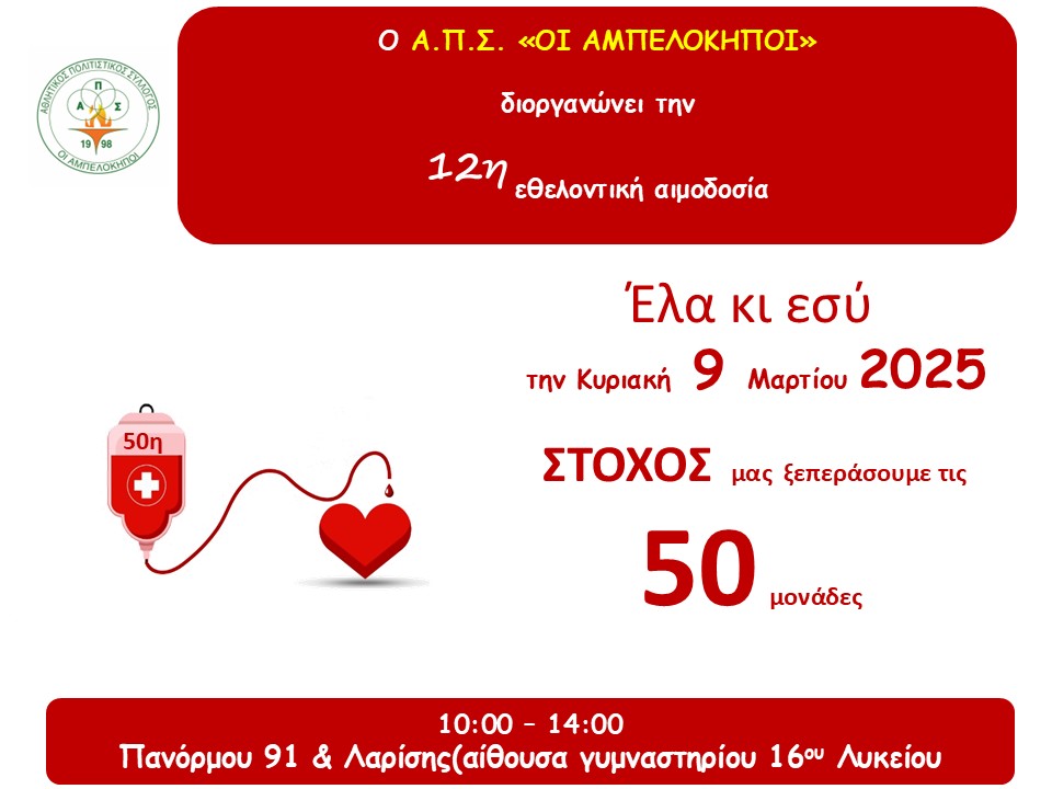 ΑΙΜΟΔΟΣΙΑ Κυριακή 9 Μάϊου 2025